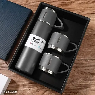 Double Wall Stainless Steel Thermos 500ml Vacuum Insulated Bottle with Two Cups-thumb0