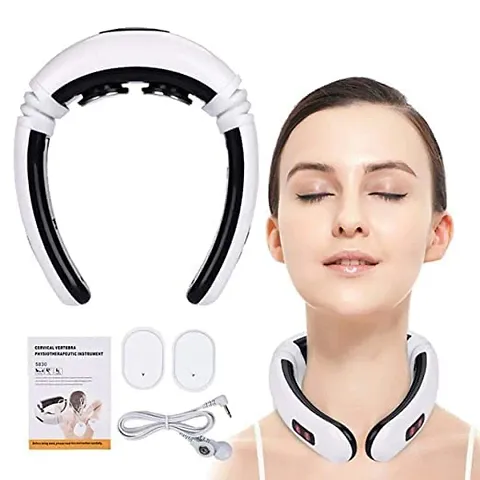 HENTJ? Electric Neck Massager for Cervical Pain Relief Deep Tissue Massage Vertebra Impulse Treatment Device with 6 Modes / 16 Levels Magnetic Therapy with 2 Electrode Pads