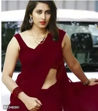 Stylish Georgette Maroon  Saree without Blouse piece