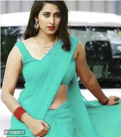 Stylish Georgette Sea Green  Saree without Blouse piece