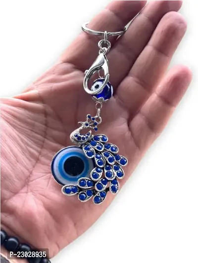 Designer Peacock Shape Pendant Evil Eye Keychain Crystal Alloy Peacock Keyring For Men And Women-thumb0