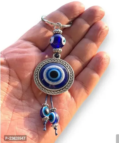 Designer Round Blue Evil Eye Keychain With Vintage Design Pocket Small Watch Keychain Keyring For Bike Car Gifting With Key Ring For Men Boys-thumb0