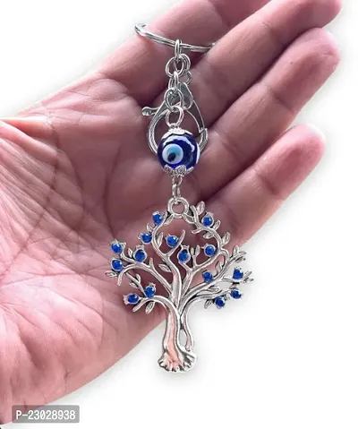 Designer Tree Shape Pendant With Blue Evil Eye Keychain Crystal Alloy Keyring For Men And Women