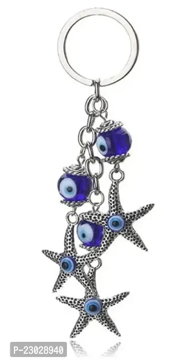 Designer Three Star Fish Evil Eye Keychain Keyring For Car Bike Home And Office Keychain Keyring For Men And Women-thumb0