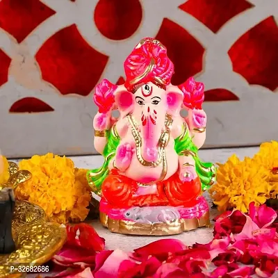 Mitti Ganesh Idol Eco-Friendly Mud Clay 4 Bhuja Colorful Ganesh Murti Ganpati Figurine For Visarjan Biodegradable Ganesha Statue Ganesh Chaturthi