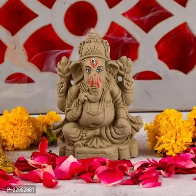 Mitti Ganesh Idol Eco-Friendly Mud Clay 4 Bhuja Mukut Ganesh Murti Ganpati Figurine For Visarjan Biodegradable Ganesha Statue Ganesh Chaturthi