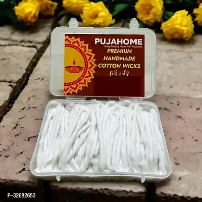 Handmade Long Cotton Wicks for Pooja - 50 Grams, 3.5 Inches