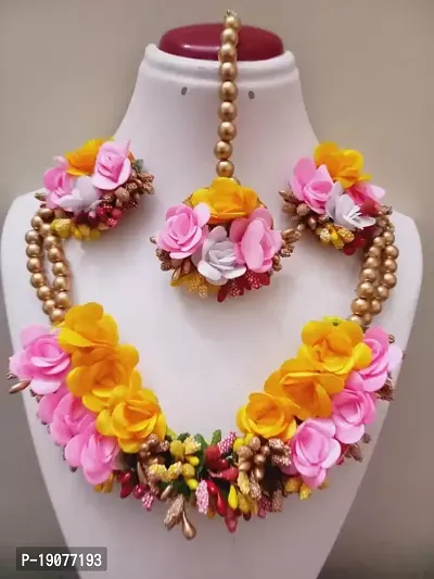 Stylish Multicoloured Fabric  Haldi Jewellery Set For Women