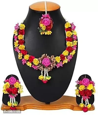 Stylish Multicoloured Fabric  Haldi Jewellery Set For Women-thumb0