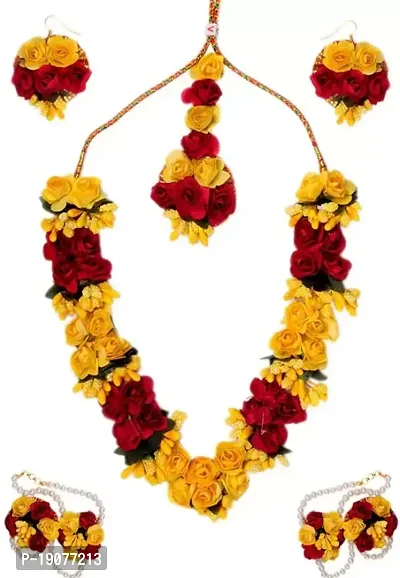 Stylish Multicoloured Fabric  Haldi Jewellery Set For Women