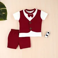 Solid T Shirt Attached Waistcoat And Bow With Shorts Kids-thumb1