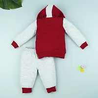 Macitoz 100% Pure Cotton Solid Full Sleeve Hooded T Shirt and Long Pant for Baby Boys/Full Sleeves Shirt with Cap Attached Top and Pant Winter Dresss for Babies (S (3Months- 6Months), Maroon)-thumb2