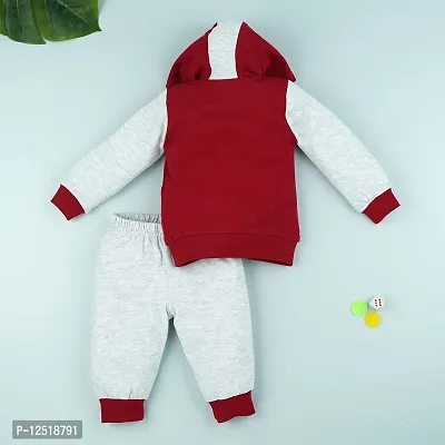 Macitoz 100% Pure Cotton Solid Full Sleeve Hooded T Shirt and Long Pant for Baby Boys/Full Sleeves Shirt with Cap Attached Top and Pant Winter Dresss for Babies (S (3Months- 6Months), Maroon)-thumb3