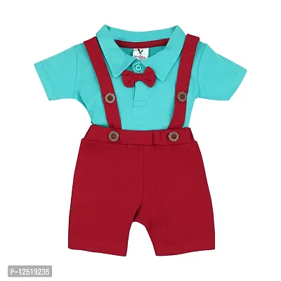 Macitoz Stylish Dungaree for Baby Boys | Half Sleeves  Knee Length with Bow | Suitable as Casual  Party Wears Baby dress