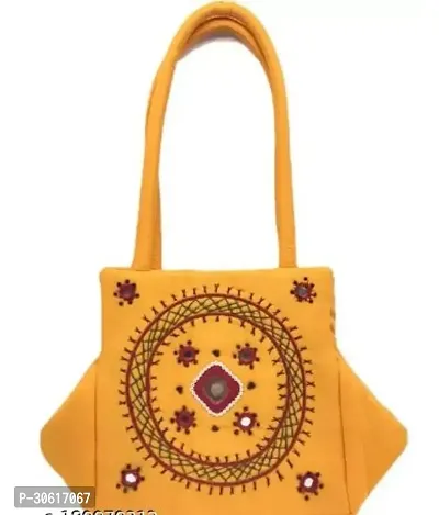 Stylish Yellow Fabric Embroidered Handbags For Women-thumb0