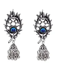 Molika Oxidised Silver Designer Jewellery Krishna Flute Peacock Necklace Set for Women  Girls-thumb3