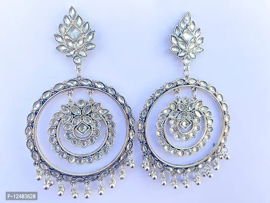 Rinika Enterprises? Silver Oxidized Mirror Work Double Round Earring for Women  Girls-thumb2