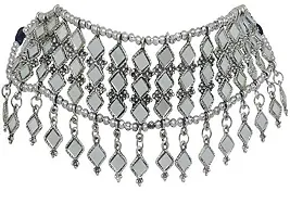 CosMos Afgani Silver Tone Mirror Necklace Set with Earrings Indian Bohemian Style Jewelry for Women & Girls-thumb1