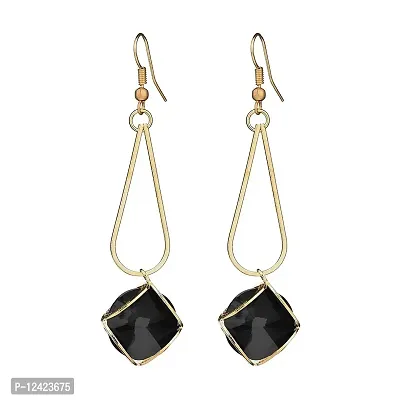 Molika Golden Geometric Minimal Crystal Drop Earrings long stylish for Girls and Women (Black)