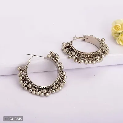 Total Fashion German Silver Afghani Ghungroo Style Small Hoop Earrings For Girls And Women-thumb5