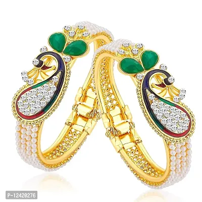 Molika Gold Plated Peacock Design Kadaa Set Bracelet/Bangles Jewellery for Women Girls