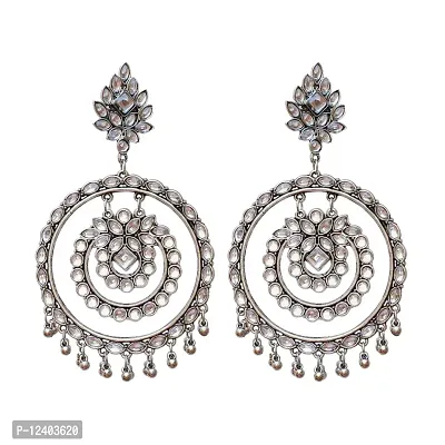 Rinika Enterprises? Silver Oxidized Mirror Work Double Round Earring for Women  Girls-thumb0