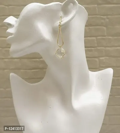 Molika Golden Geometric Minimal Crystal Drop Earrings long stylish for Girls and Women (Clear)-thumb2