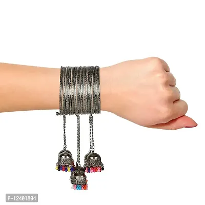 Total Fashion Metal Charms Cuff Kada Bracelet for Girls & Women (Grey)-thumb2