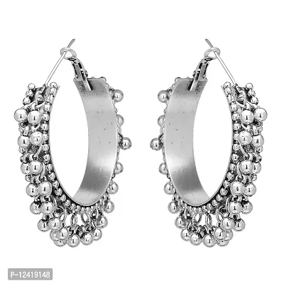 Natures Buggy Traditional Oxidised Ghungroo Hoop Earrings Girls & Women Stylish (Silver)-thumb0