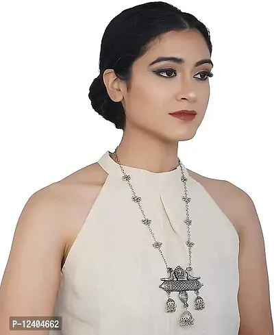 Molika Oxidised Silver Designer Jewellery Banjara Style Choker Necklace Set with Earring for Women & Girls, Grey-thumb3