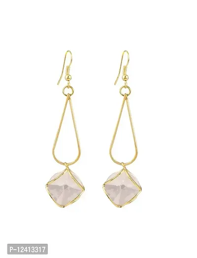 Molika Golden Geometric Minimal Crystal Drop Earrings long stylish for Girls and Women (Clear)-thumb0