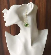 Molika Golden Geometric Minimal Crystal Drop Earrings long stylish for Girls and Women (Green)-thumb1
