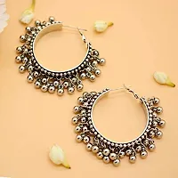 Natures Buggy Traditional Oxidised Ghungroo Hoop Earrings Girls & Women Stylish (Silver)-thumb2