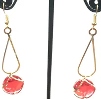Molika Golden Geometric Minimal Crystal Drop Earrings long stylish for Girls and Women (Red)-thumb1