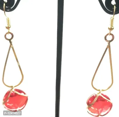 Molika Golden Geometric Minimal Crystal Drop Earrings long stylish for Girls and Women (Red)-thumb2