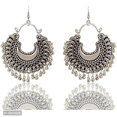 Molika Silver Plated Oxidised Afghani Tribal Fancy Stylish Earrings for Girls and Women-thumb0