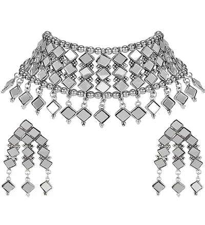 Total Fashion Necklace Set With Earrings for Women Girls (Silver_11 gm)