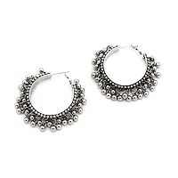 Natures Buggy Traditional Oxidised Ghungroo Hoop Earrings Girls & Women Stylish (Silver)-thumb1