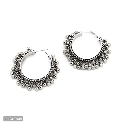 Natures Buggy Traditional Oxidised Ghungroo Hoop Earrings Girls & Women Stylish (Silver)-thumb2