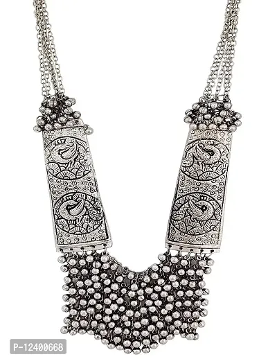 Molika German Oxidised Silver Antique Beads Design Traditional Necklace Set for Women Girls-thumb0