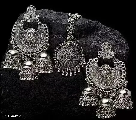 Molika Combo of trendy Silver Mangtika and Earring for girls and women