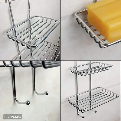 Wall Mounted Double Layer Soap Dish Holder Stainless Steel Wall Hanging Soap Storage Rack For Bathroom-thumb3