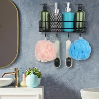 PS Self Adhesive Multipurpose Bathroom Rack Bathroom Shelf Organizer Wall Mounted Shelf Bathroom Accessories Set for Home Bathroom Shelves With 4 Hook (Black)(Pack of 2)-thumb3