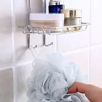 PS Double Layer Soap Dish | Stainless Steel Shower Soap Holder Sponge Box for Bathroom Wall, Kitchen, Tile Mounted | 2 Layer Soap Dish with 2 Hanging Hook (Pack of 01)-thumb1