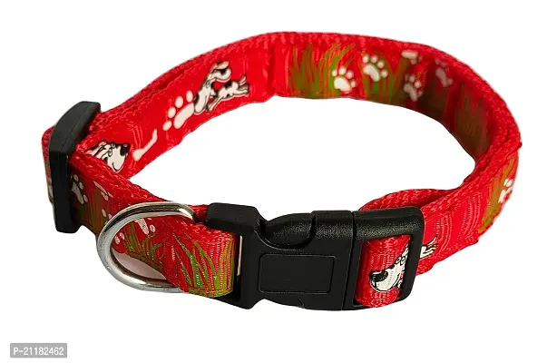Dog Collar and Leash Set Puppy Printed, Adjustable Nylon Collar with Leash for Small Dogs, Color-Full Collar Leash Set with Bell for Puppies, Dog  Cat 10 MM (Red)-thumb3