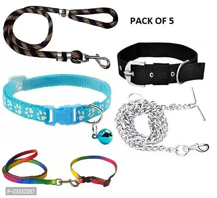 Dog combo of Collar and Leash and Chain (Pack of 5 pcs)