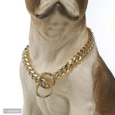 Fondle Dog Collar Chain, Brass Golden Chrome Plated I Dog Collar for Large  Medium Size Dogs I Length of Choke Chain I 3mm 18 Inch