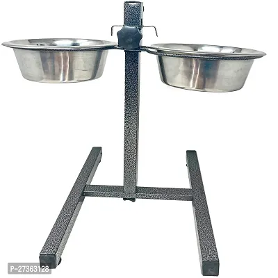 Adjustable Elevated Pet Feeder Raised Dog Food Bowl, Water Bowls, Dog Feeding Station H-Base Double Bowl Stand Two Stainless Steel Removable Bowls (Pack of 2 Bowl Single Stand 1600 ML)-thumb0