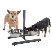 Adjustable Elevated Pet Feeder Raised Dog Food Bowl, Water Bowls, Dog Feeding Station H-Base Double Bowl Stand Two Stainless Steel Removable Bowls (Pack of 2 Bowl Single Stand 1600 ML)-thumb2