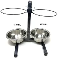 Adjustable Elevated Pet Feeder Raised Dog Food Bowl, Water Bowls, Dog Feeding Station H-Base Double Bowl Stand Two Stainless Steel Removable Bowls (Pack of 2 Bowl Single Stand 1600 ML)-thumb3